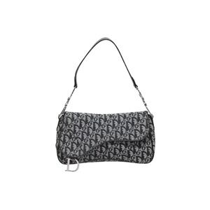 Christian Dior Trotter Line Saddle Bag One Shoulder Hobo Navy Blue
